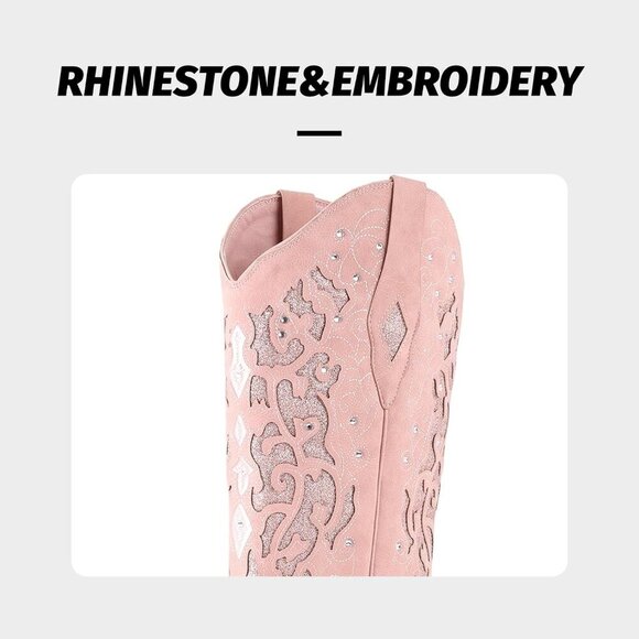 Pink Women Sparkly Rhinestone Wedding Boots Trendy Vintage Tall Glitter Boot - Picture 5 of 7